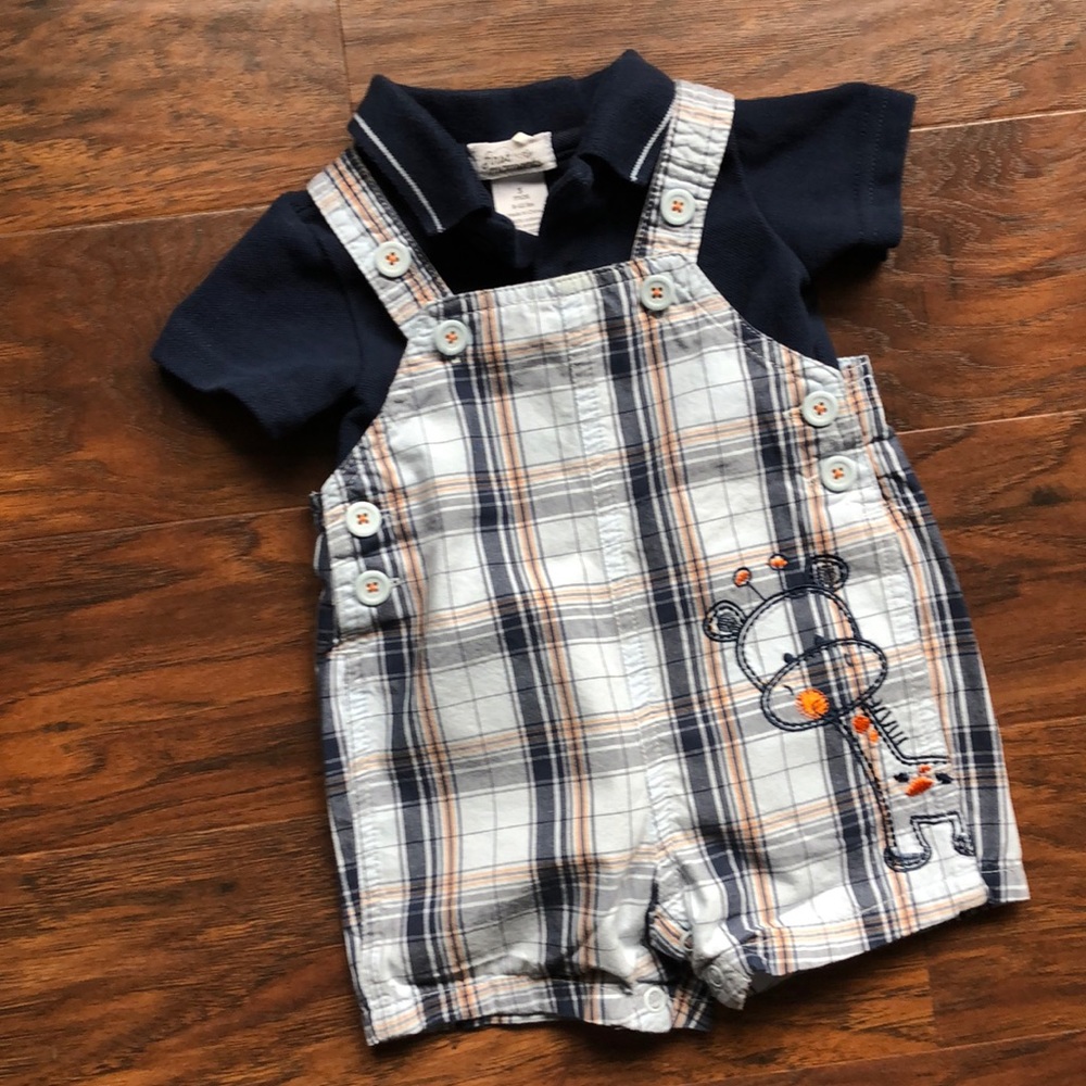 💥3/$10- baby Boy Overall Set 3mos